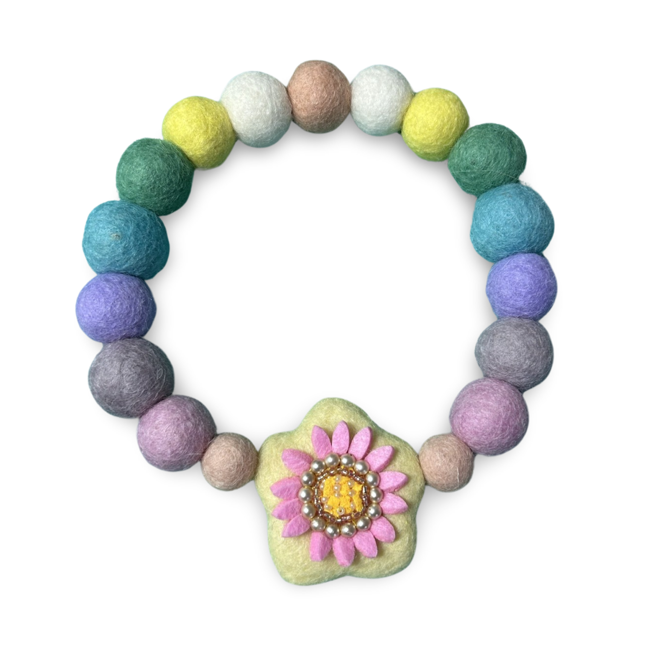 Spring Pink Flower - Personalised Pom Pom Dog Collar