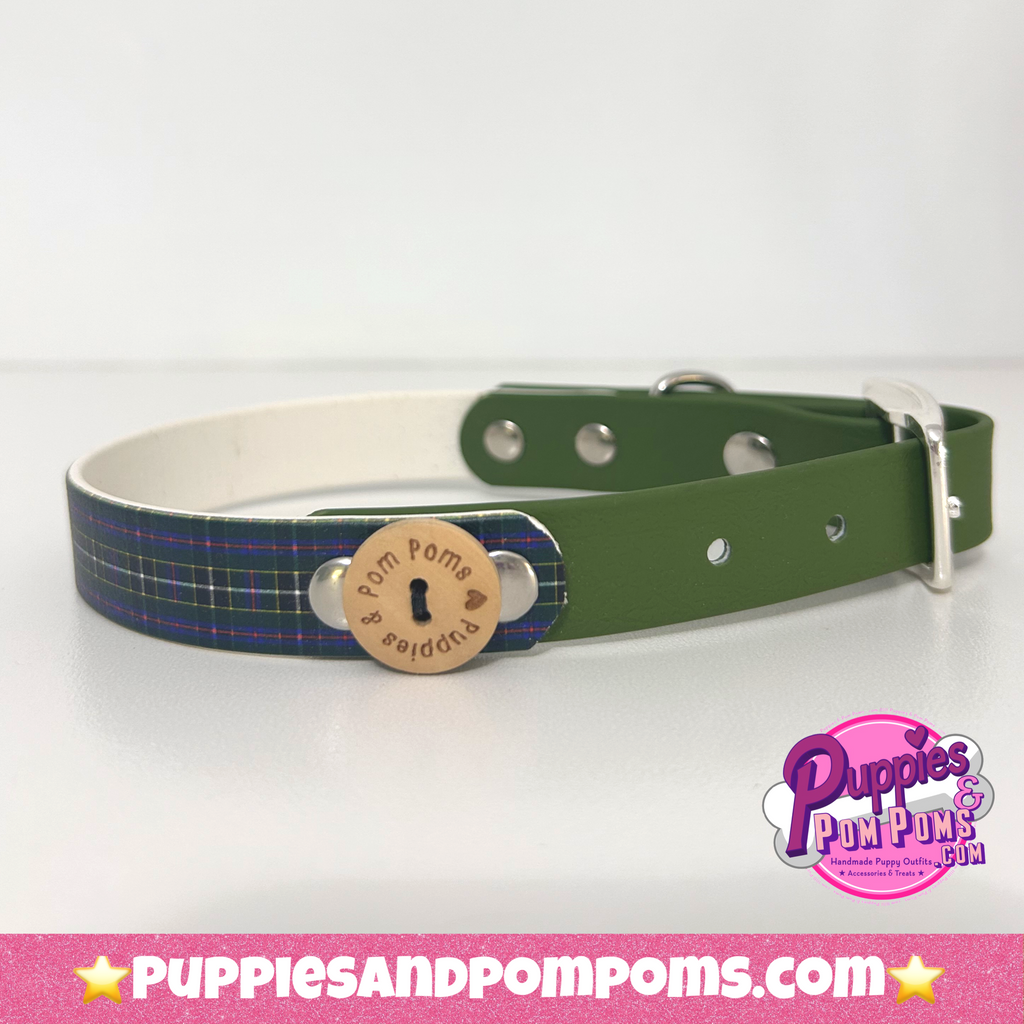 Handmade Biothane Dog Collar - Cornish Hunting Tartan - 2 Colour 20mm