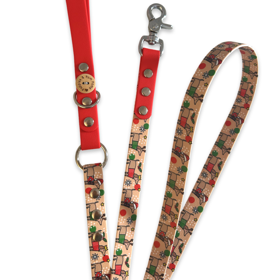 Handmade Dog Leash - Christmas Dachshunds - Red