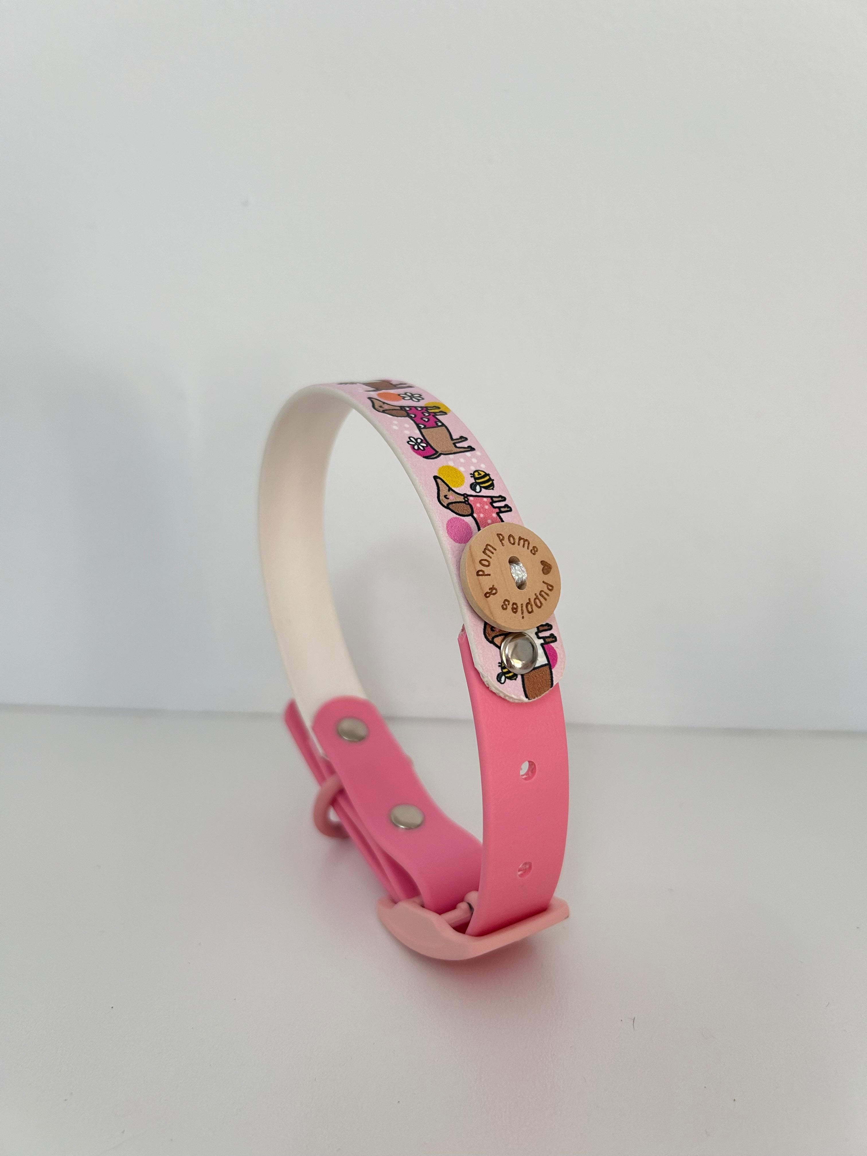 Bee Happy Dachshunds - Handmade Biothane Dog Collar - Powder Pink