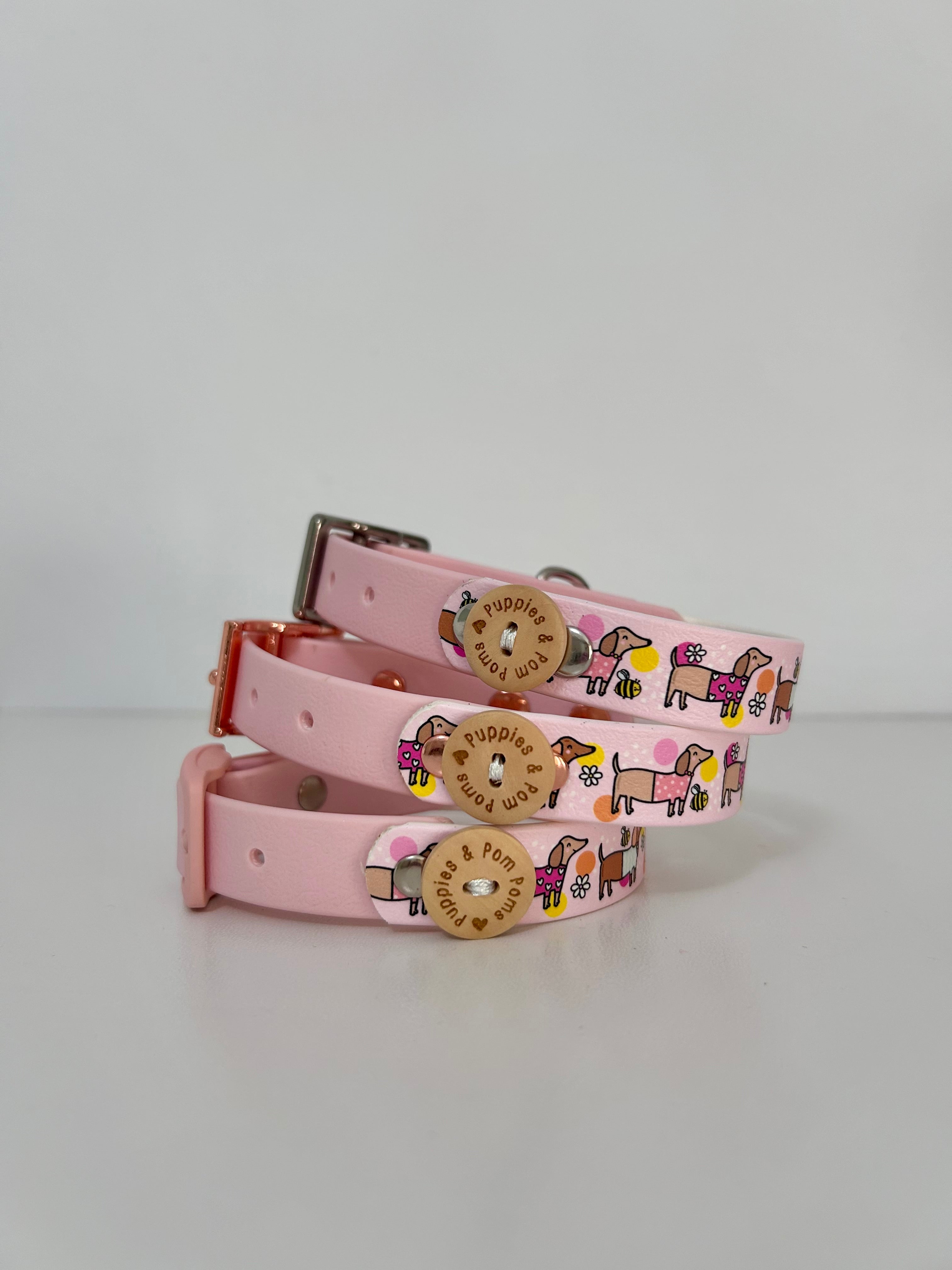 Bee Happy Dachshunds - Handmade Biothane Dog Collar - Baby Pink