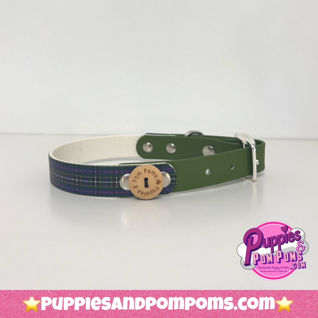 Handmade Biothane Dog Collar - Cornish Hunting Tartan - 2 Colour 20mm
