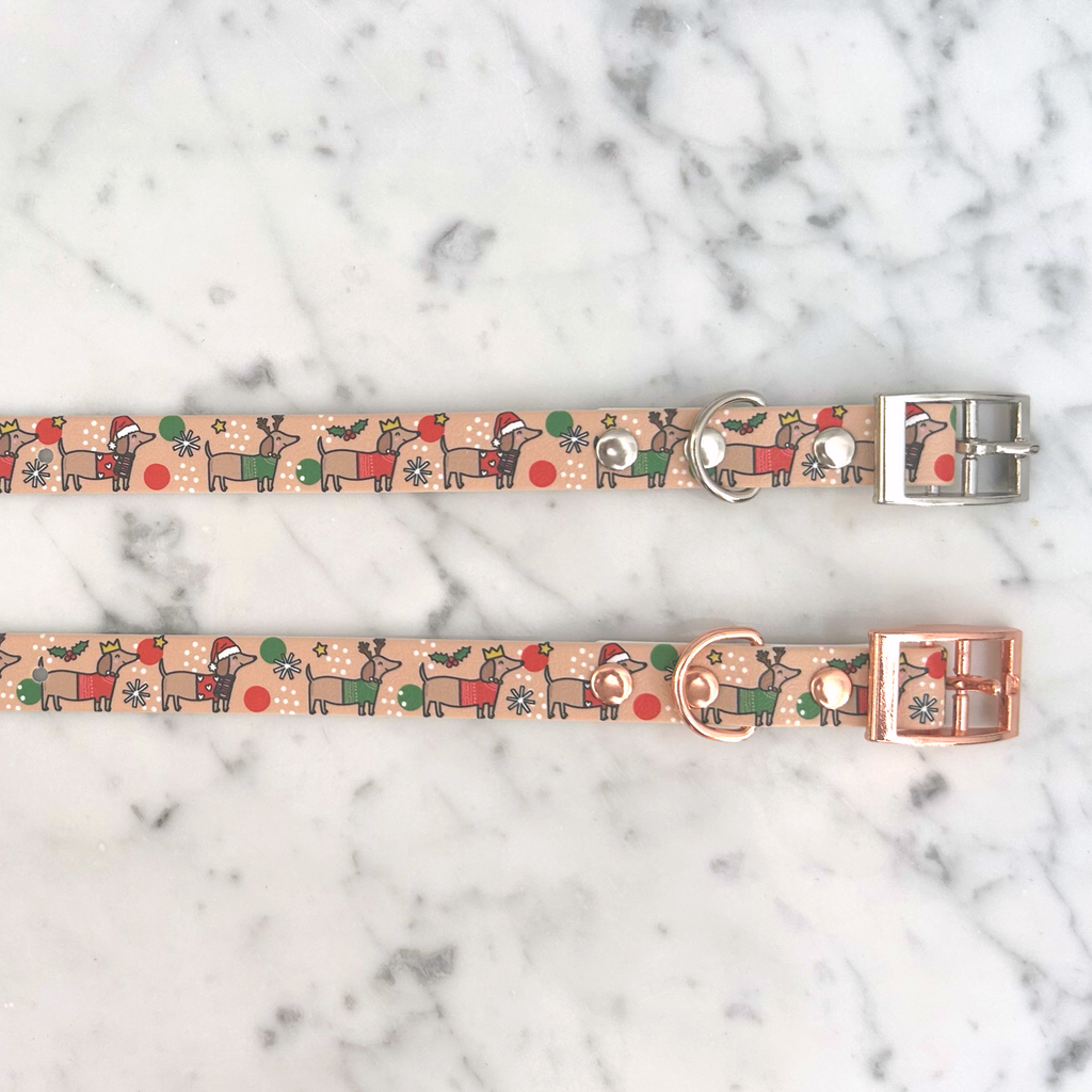 Christmas Dachshunds Handmade Dog Collar
