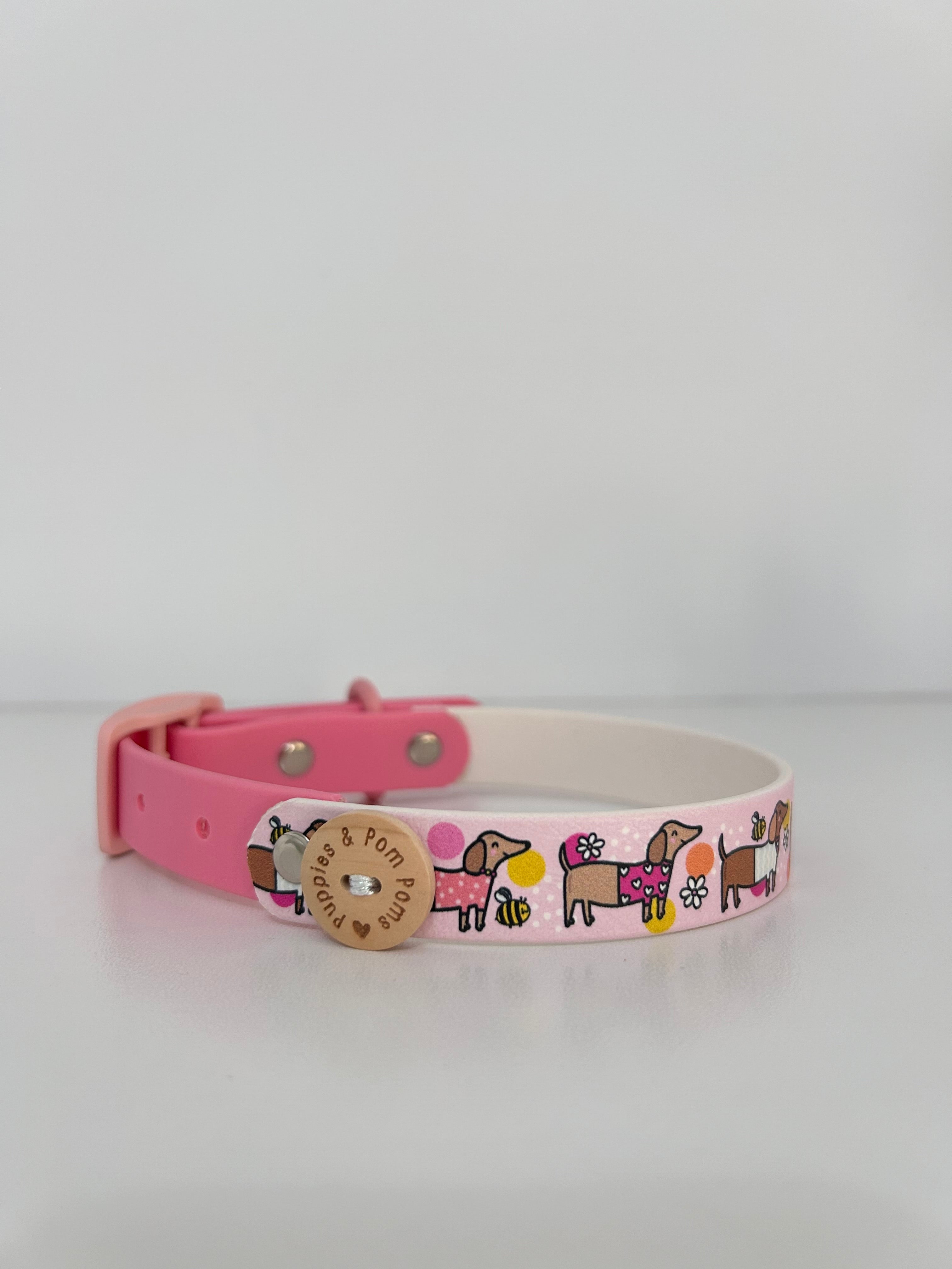 Bee Happy Dachshunds - Handmade Biothane Dog Collar - Powder Pink