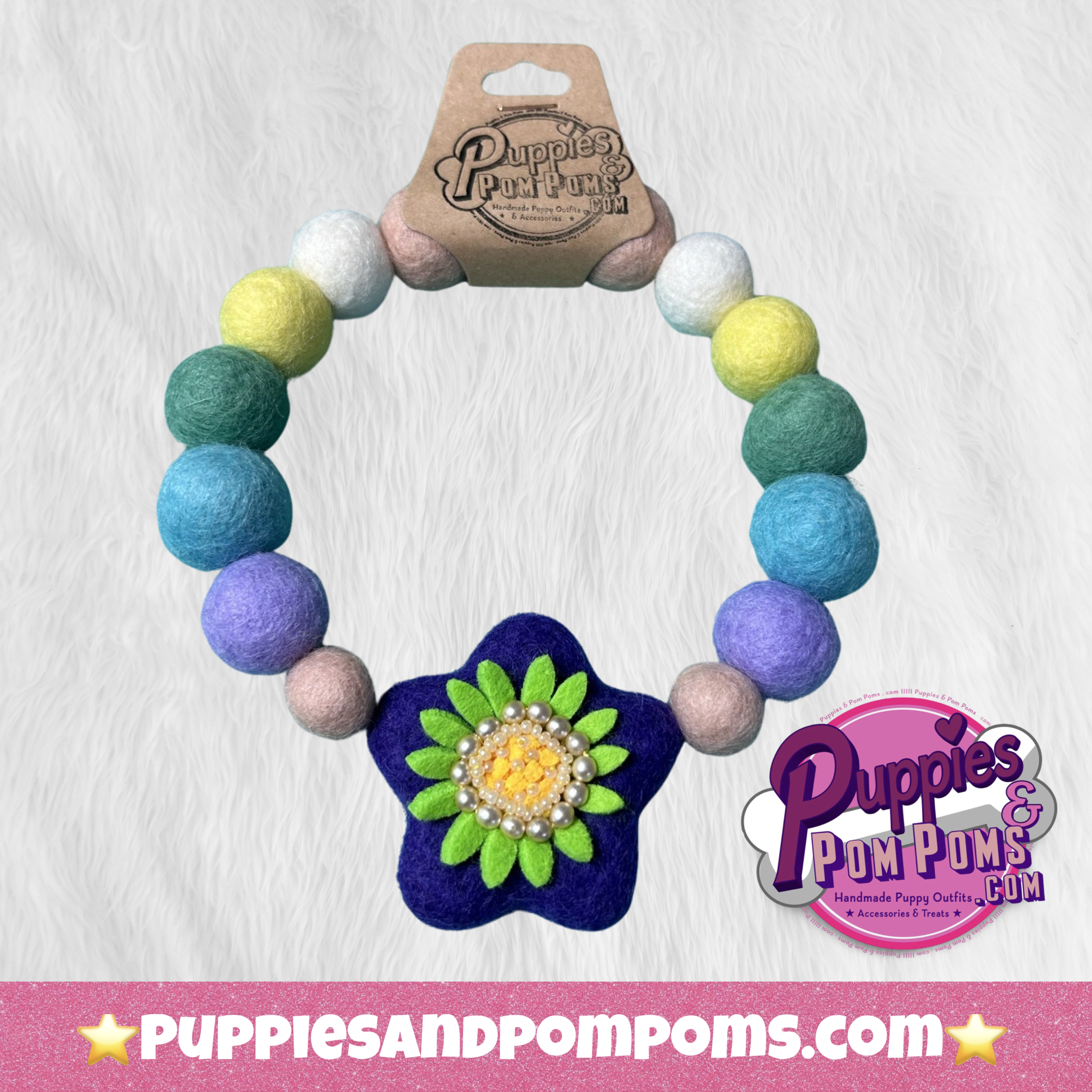 Spring Purple Flower - Personalised Pom Pom Dog Collar