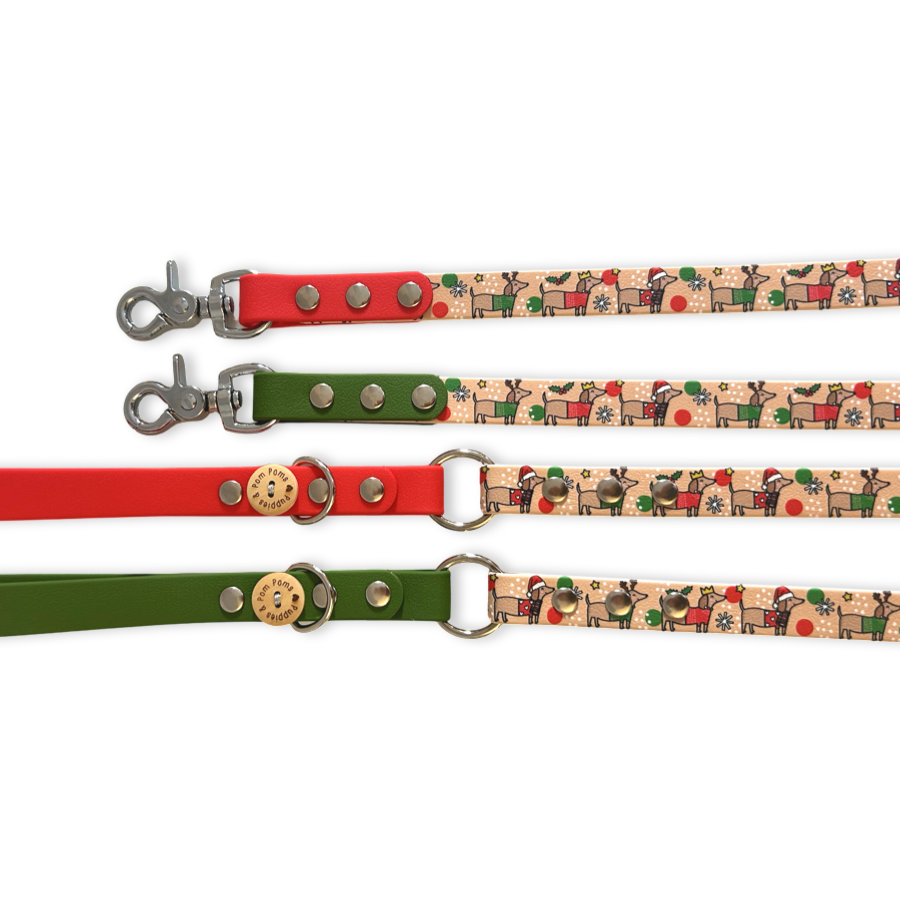 Handmade Dog Leash - Christmas Dachshunds - Red