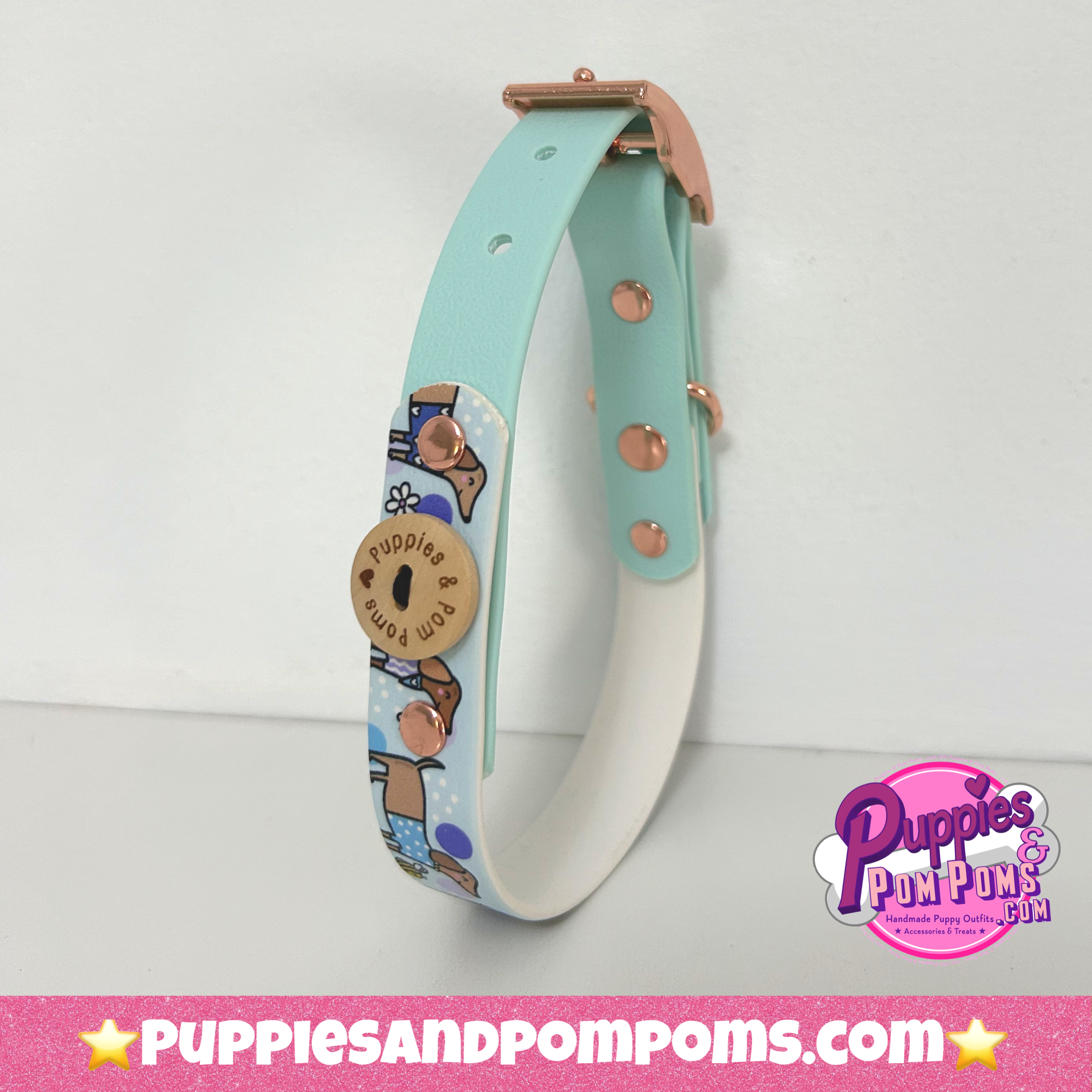 Bee Happy Dachshunds - Handmade Biothane Dog Collar - Baby Blue