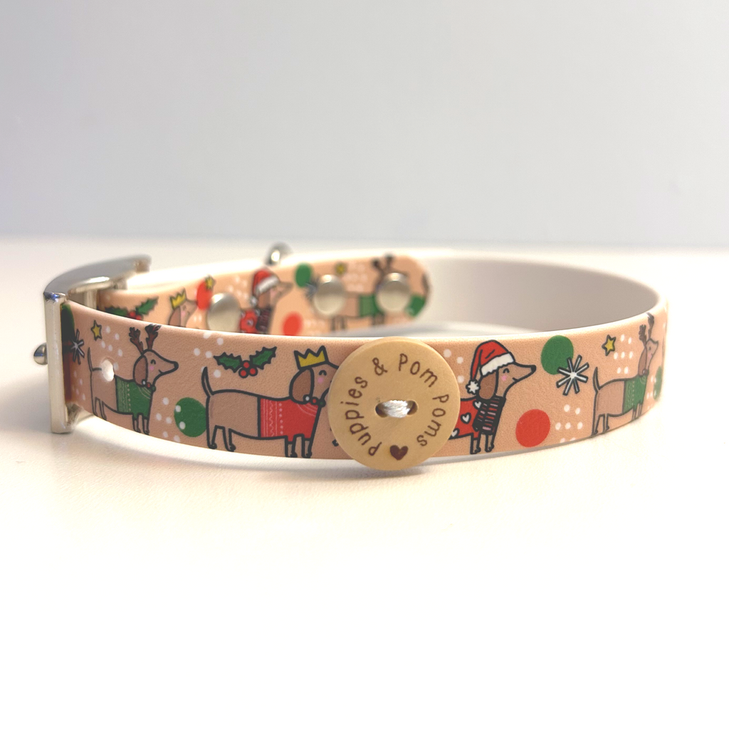 Christmas Dachshunds Handmade Dog Collar