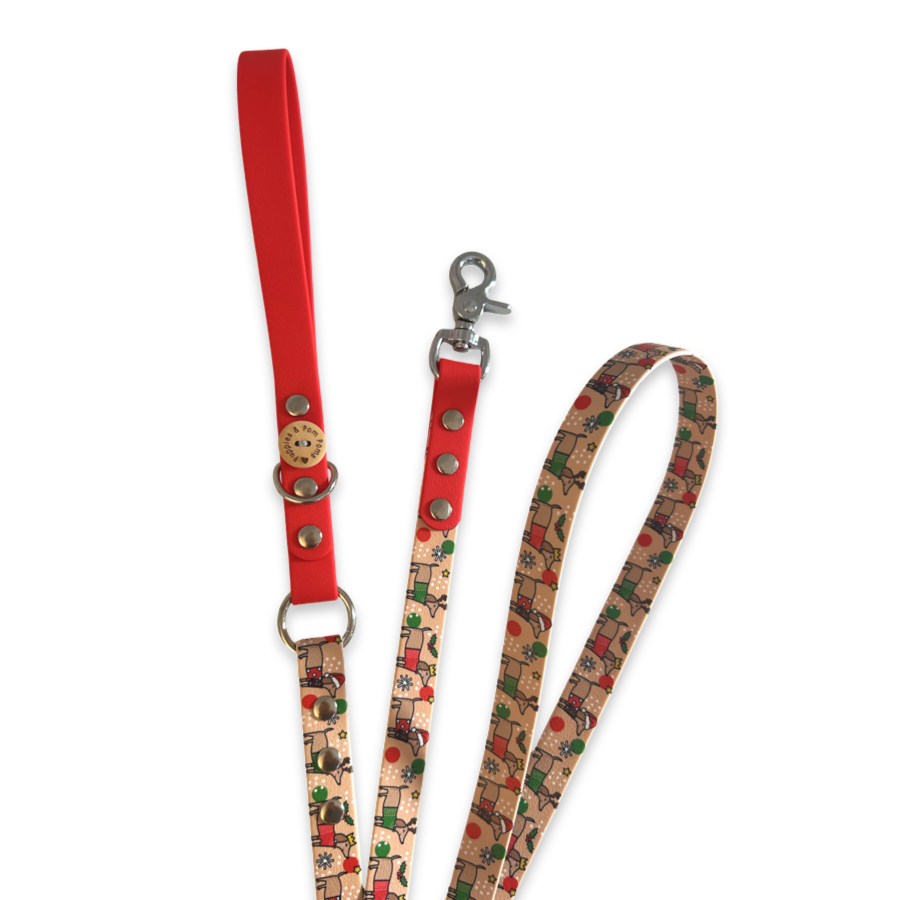 Handmade Dog Leash - Christmas Dachshunds - Red