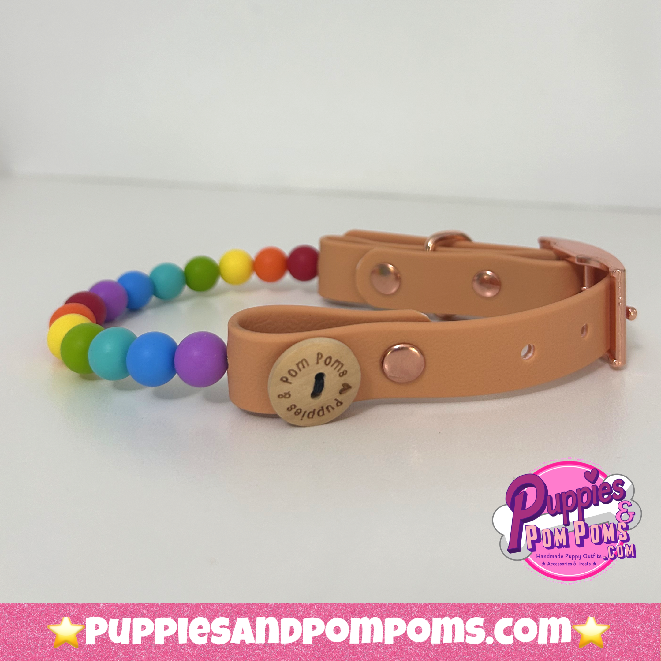 Handmade Rainbow Bead Dog Collar Vegan Leather