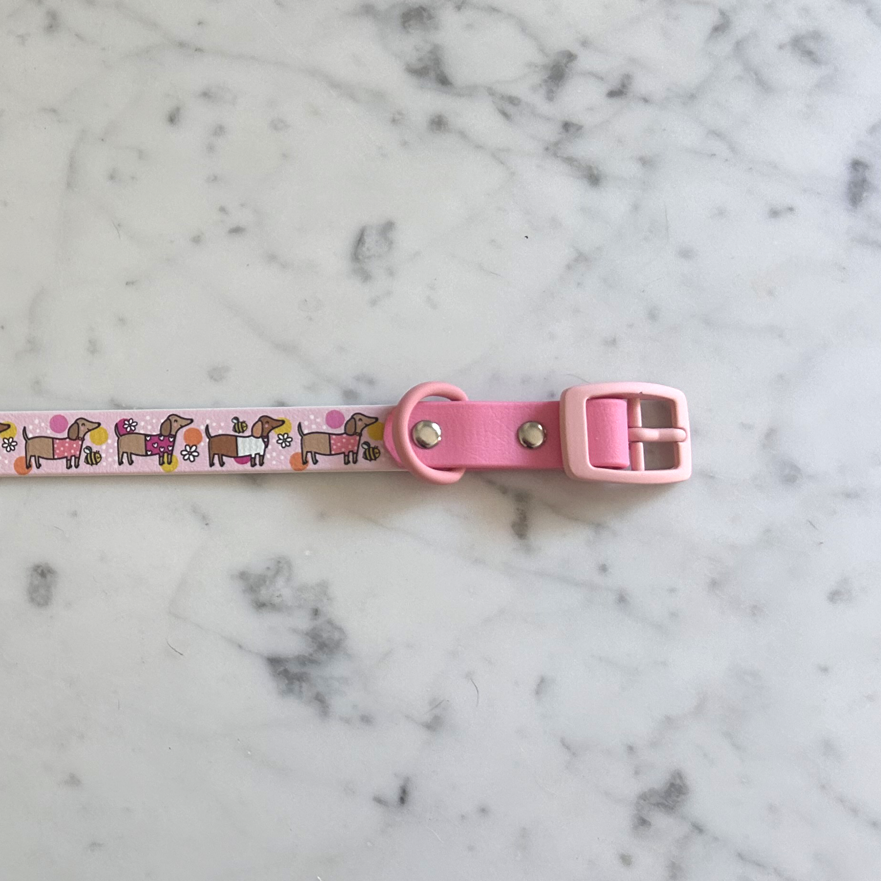 Bee Happy Dachshunds - Handmade Biothane Dog Collar - Powder Pink