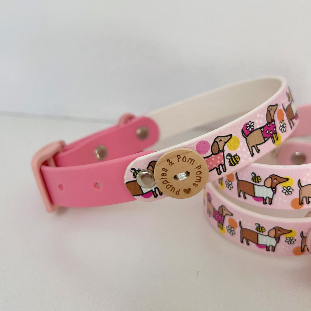 Bee Happy Dachshunds - Handmade Biothane Dog Collar - Powder Pink