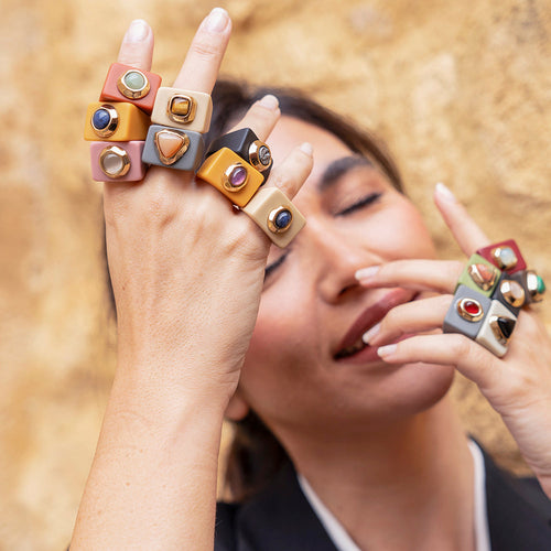 Anillo mujer color mora cuarzo rosa
