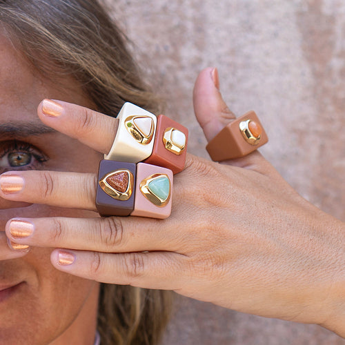Anillos bisutería grandes Beige con piedra natural Madreperla