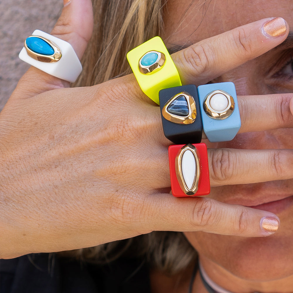 Anillo para mujer color naranja mármol