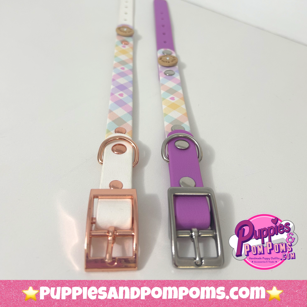 Handmade Dog Collar - Pastel Vichy - White