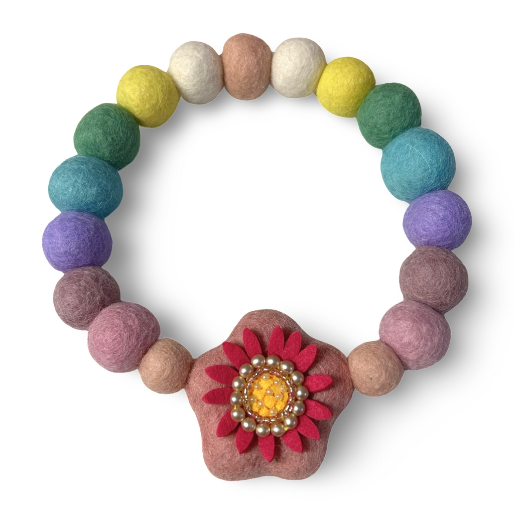 Spring Fuchsia Flower - Personalised Pom Pom Dog Collar
