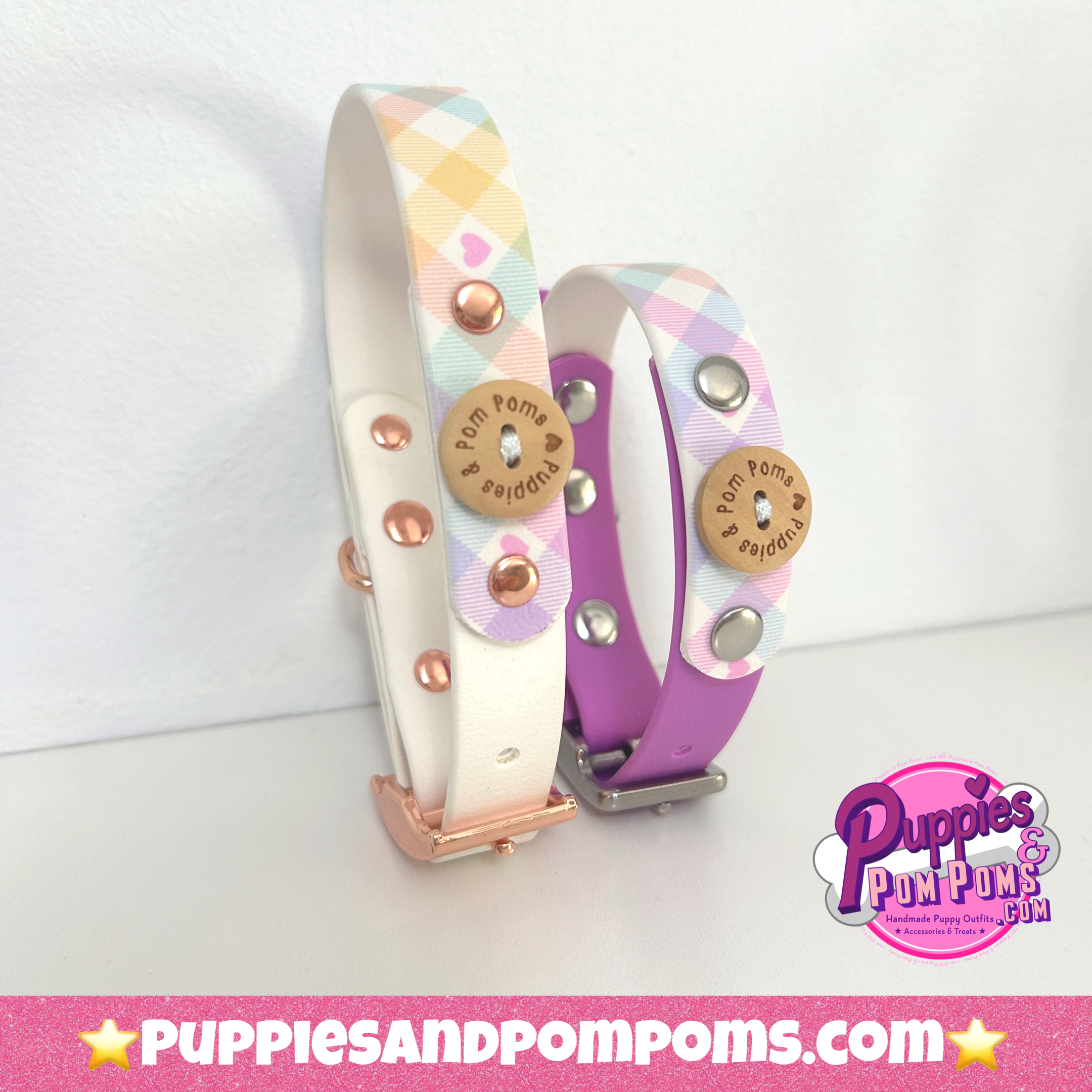 Handmade Biothane Dog Collar - Pastel Vichy - Pastel Purple