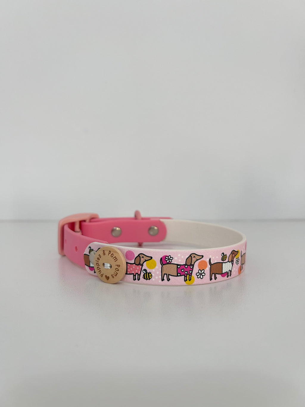 Bee Happy Dachshunds - Handmade Biothane Dog Collar - Powder Pink