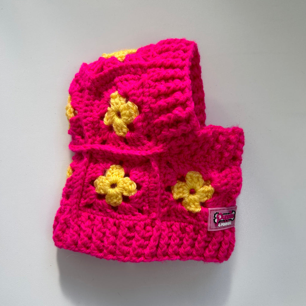 Handmade Crochet Dog Balaclava Hat - Hot Pink