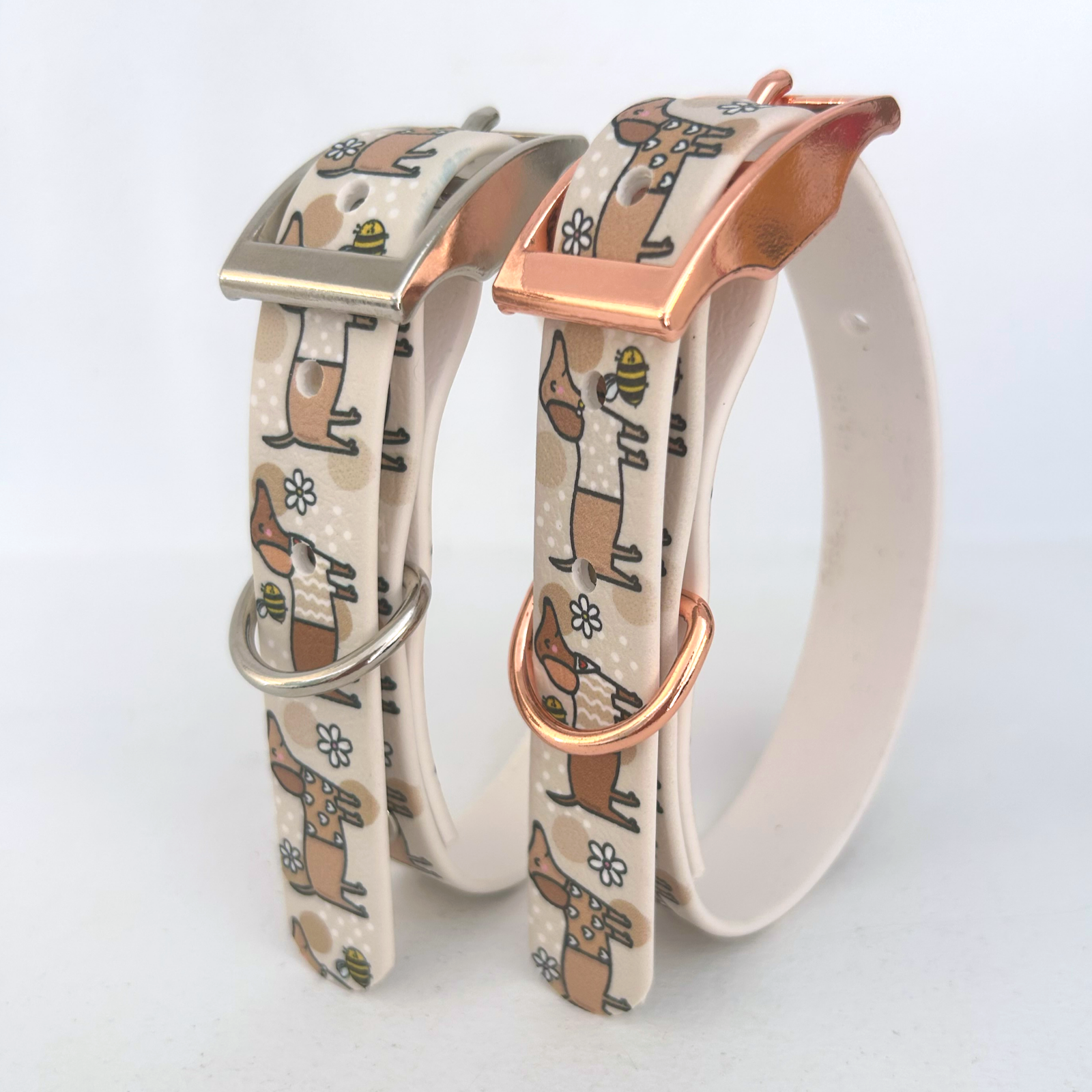 Bee Happy Dachshunds Beige Handmade Dog Collar