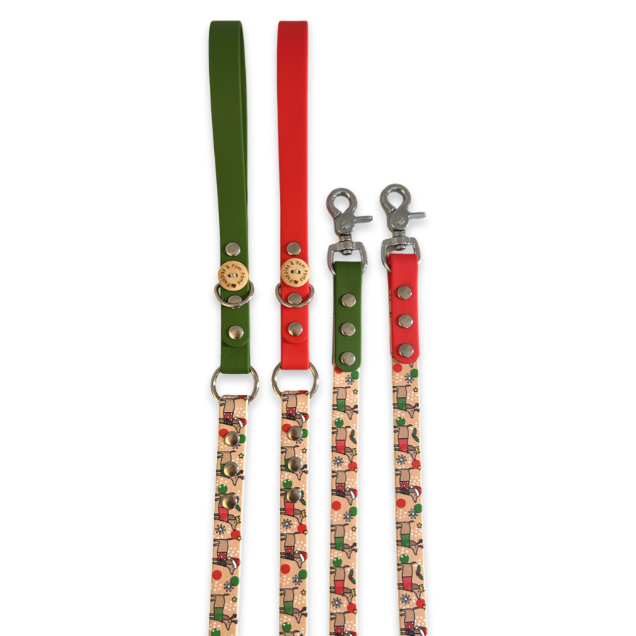 Handmade Dog Leash - Christmas Dachshunds - Red