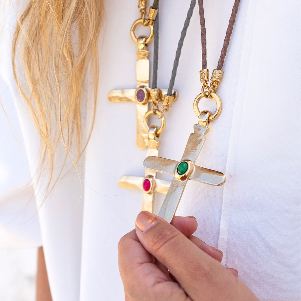 Collar cruz largo ajustable mujer piedra natural CRUZEA Monsul