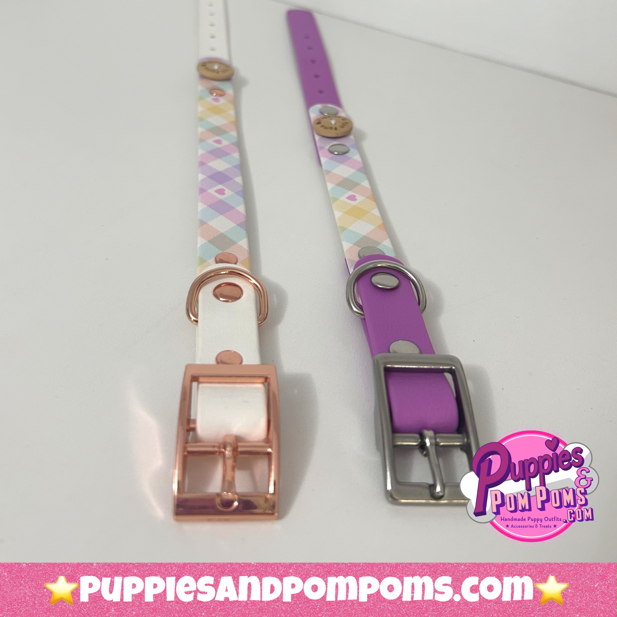 Handmade Biothane Dog Collar - Pastel Vichy - Pastel Purple