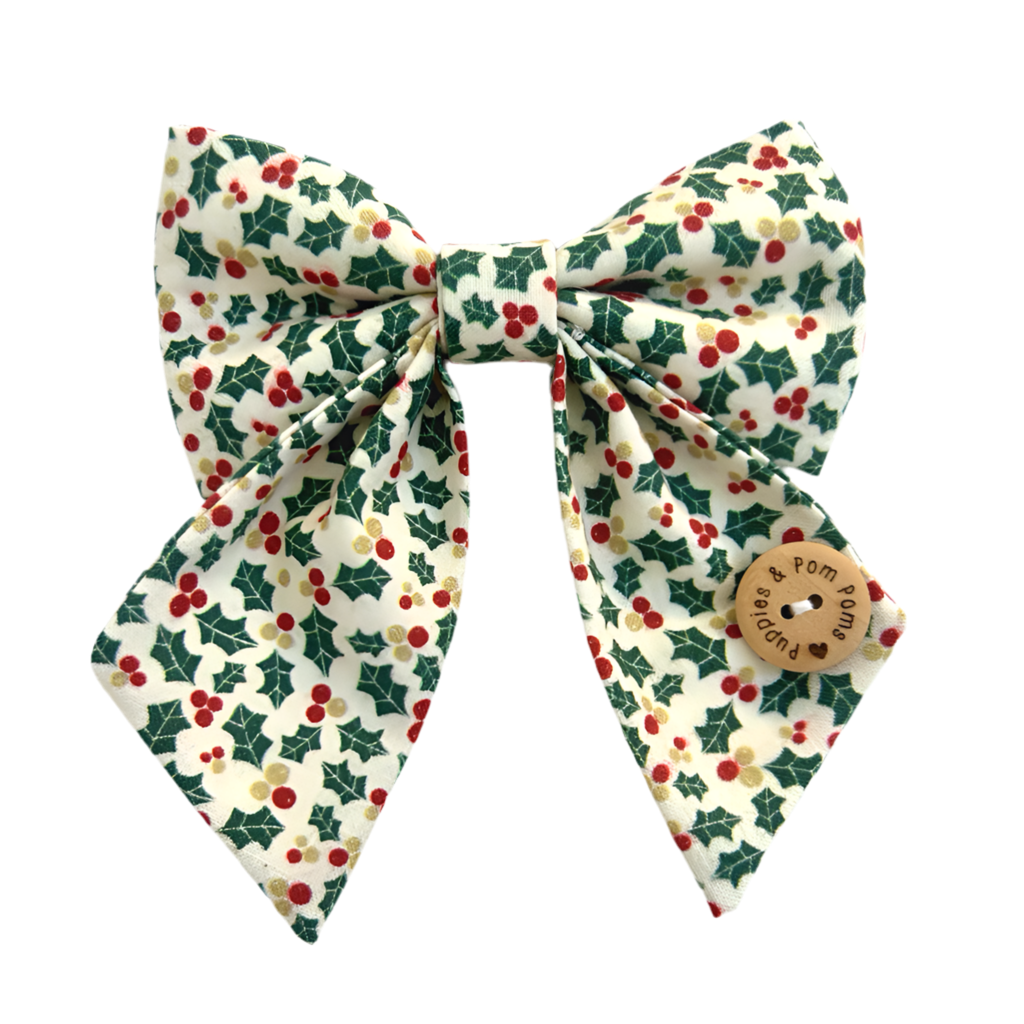 Handmade Dog Sailer Bow Tie - Christmas Holly