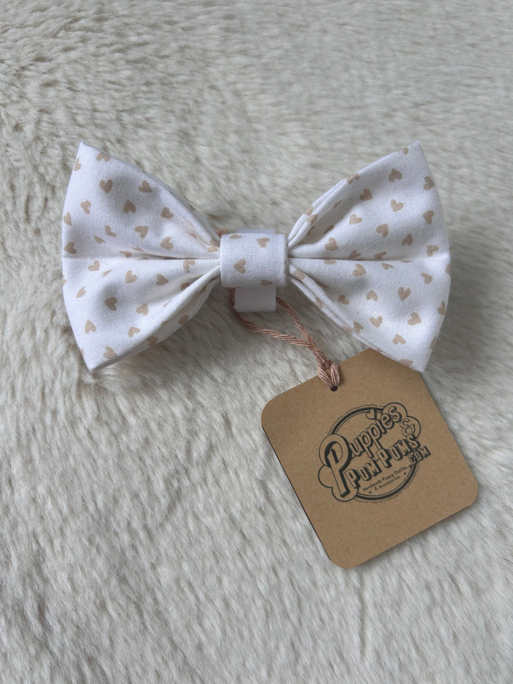 Valentine White & Latte Love Hearts Bow