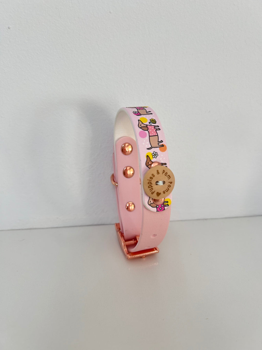 Bee Happy Dachshunds - Handmade Biothane Dog Collar - Powder Pink