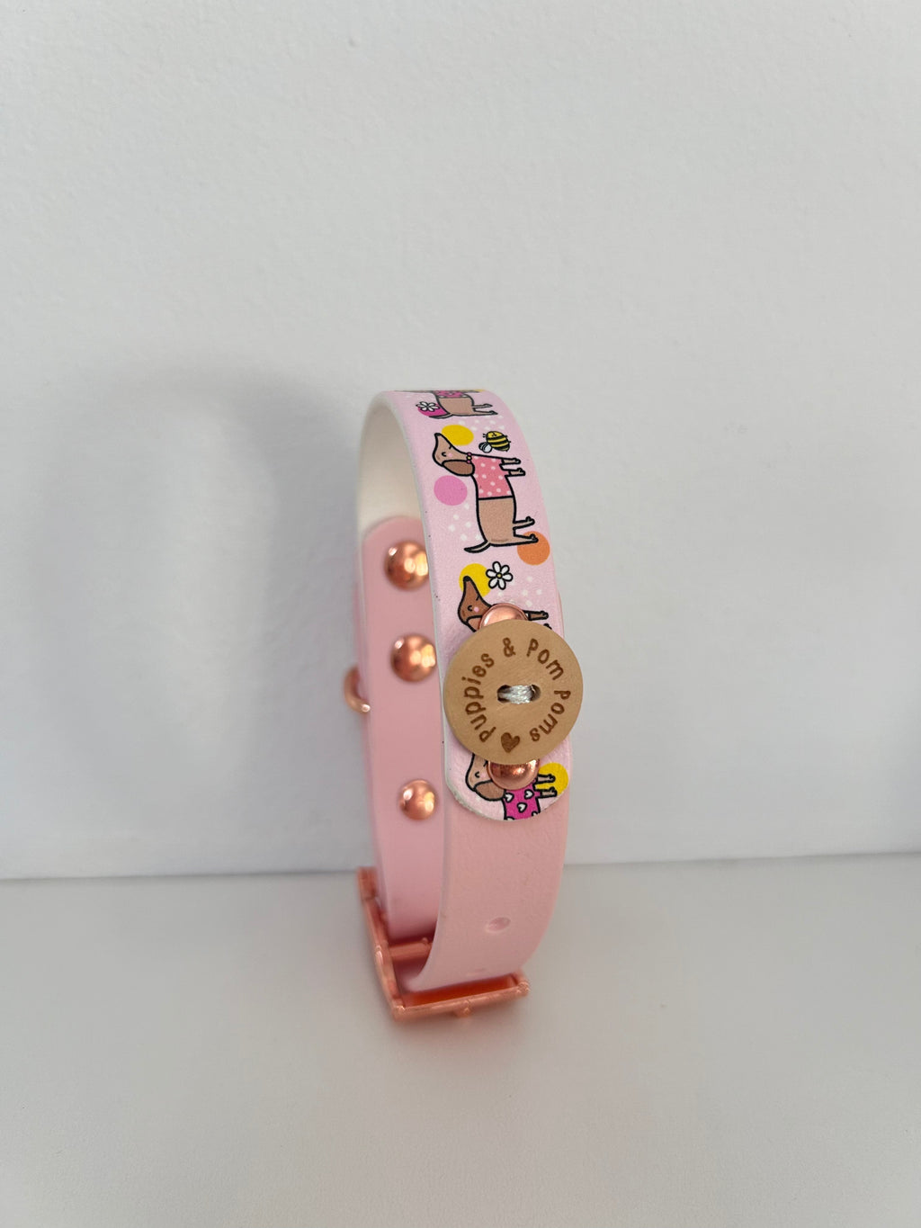 Bee Happy Dachshunds - Handmade Biothane Dog Collar - Powder Pink
