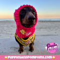 Handmade Crochet Dog Balaclava Hat - Hot Pink