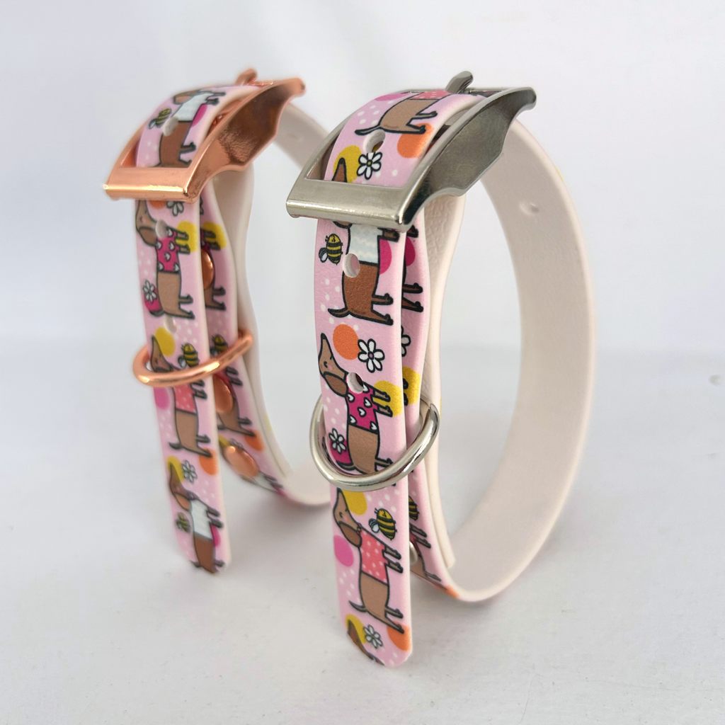 Bee Happy Dachshunds Pink Handmade Dog Collar