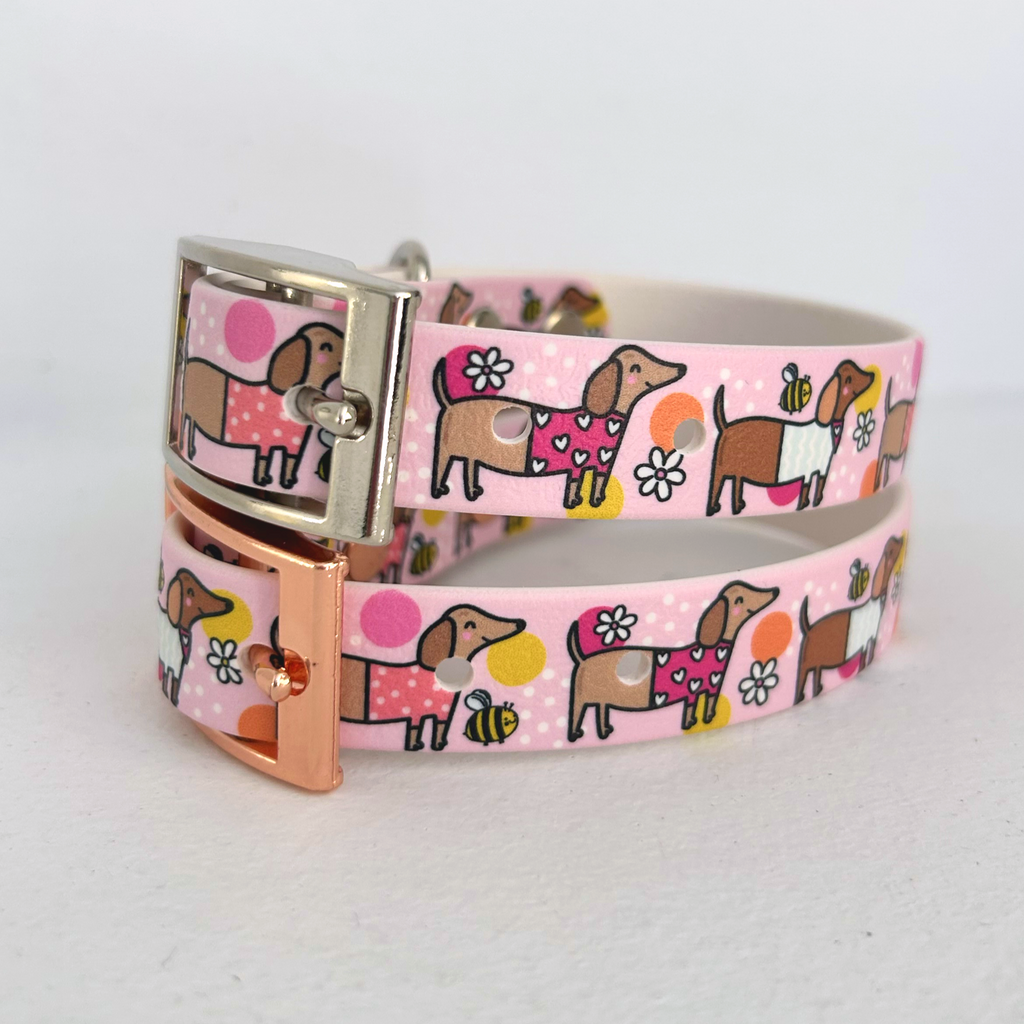Bee Happy Dachshunds Pink Handmade Dog Collar