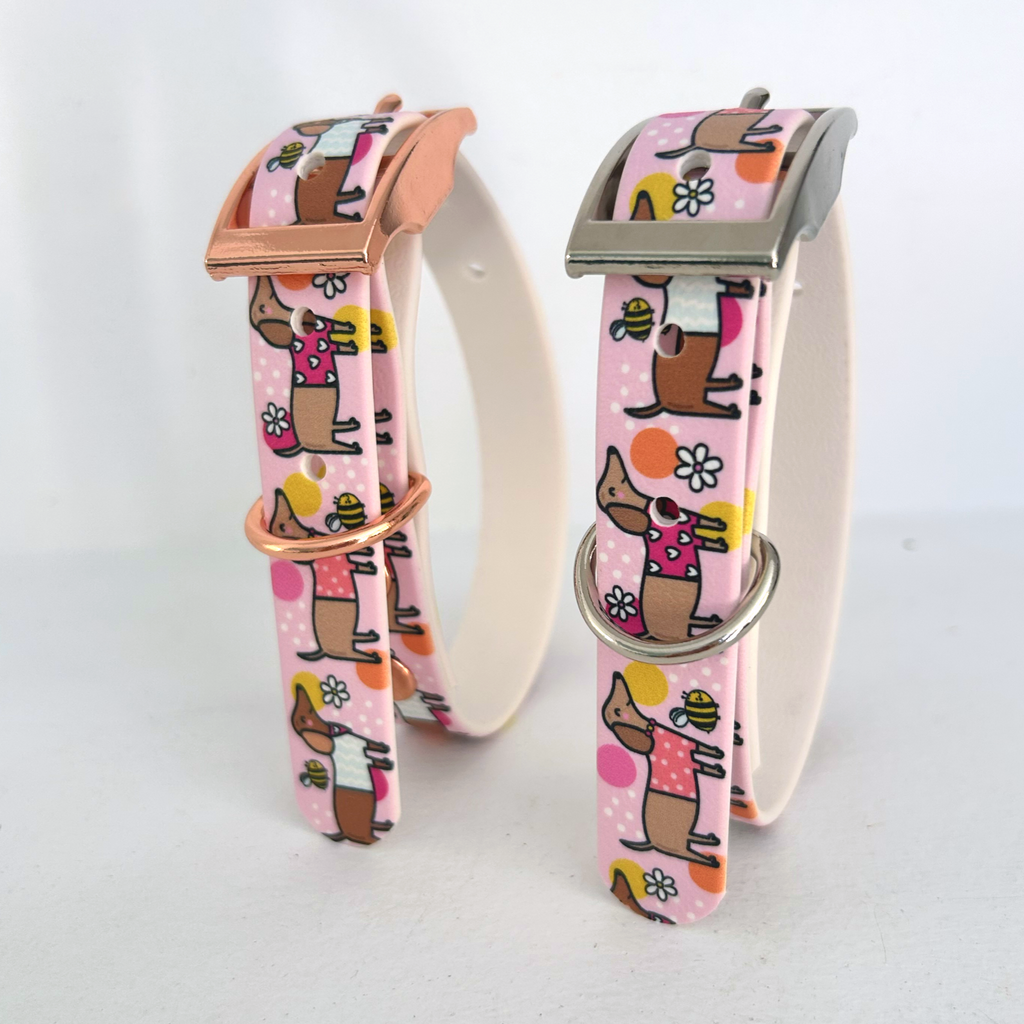 Bee Happy Dachshunds Pink Handmade Dog Collar