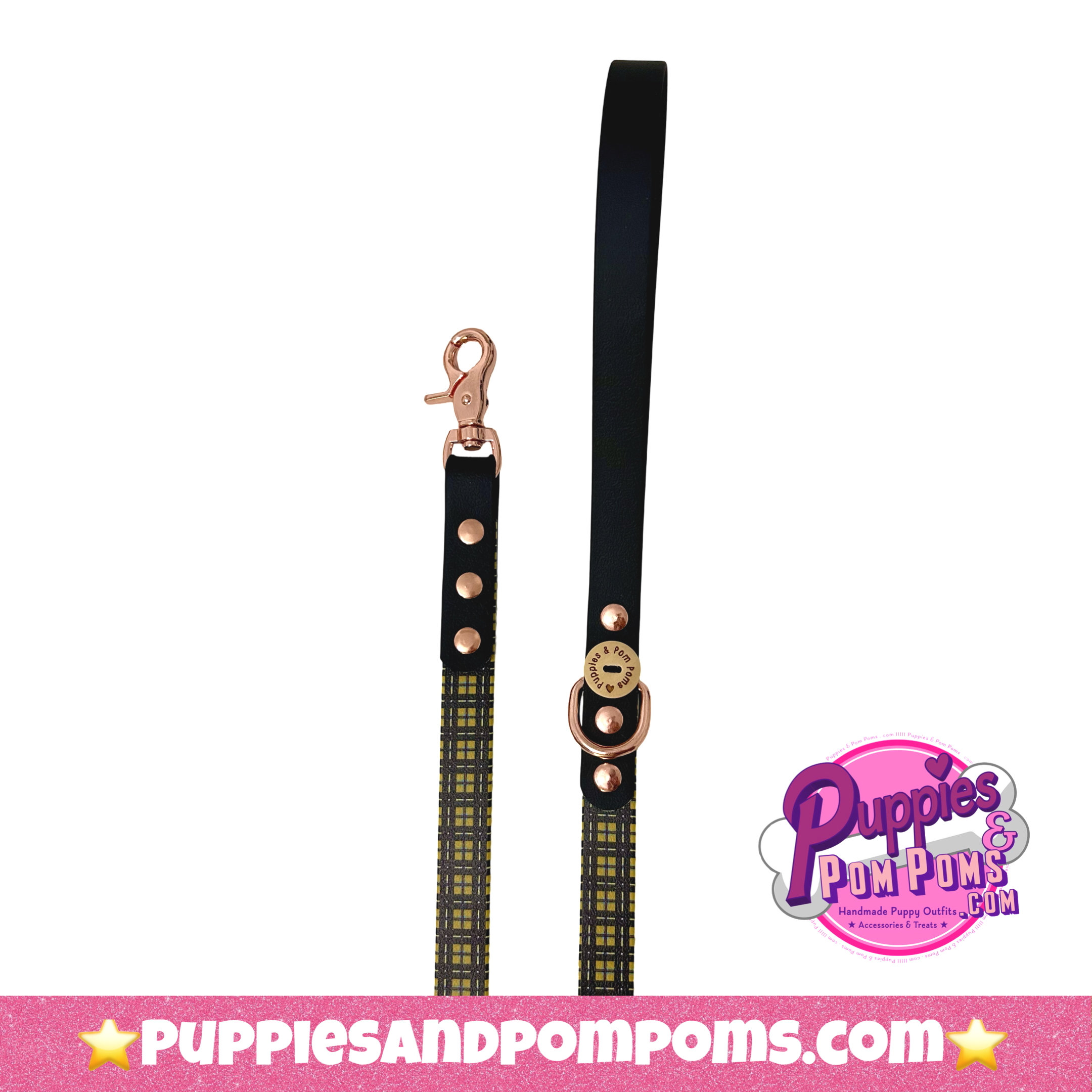 Cornish Tartan & Black - Handmade Dog Leash- Vegan Leather / Waterproof Biothane