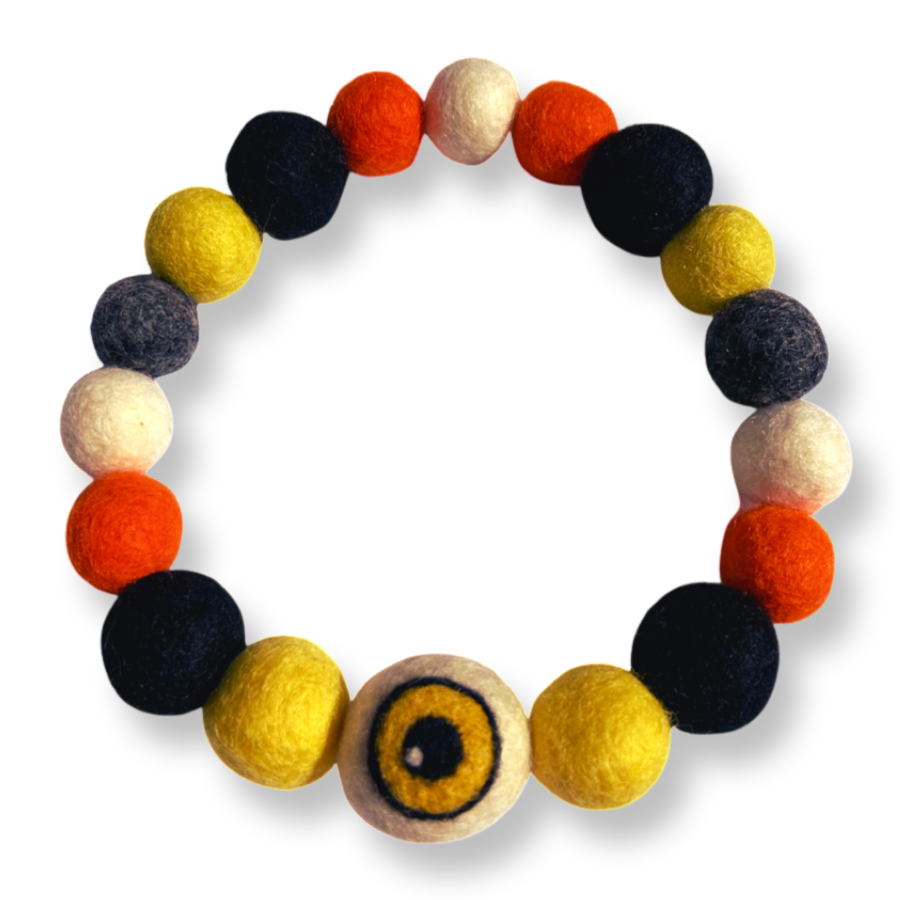 Halloween Pom Pom Dog Collar  - Yellow Eye Ball