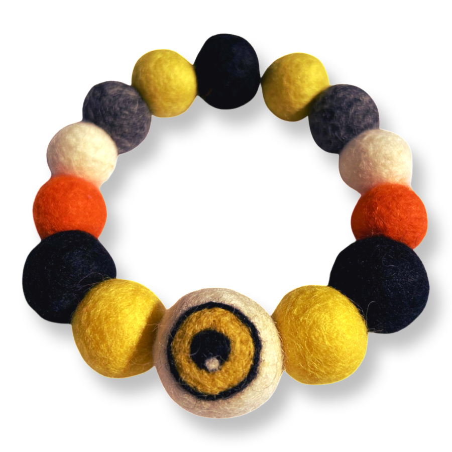 Halloween Pom Pom Dog Collar  - Yellow Eye Ball