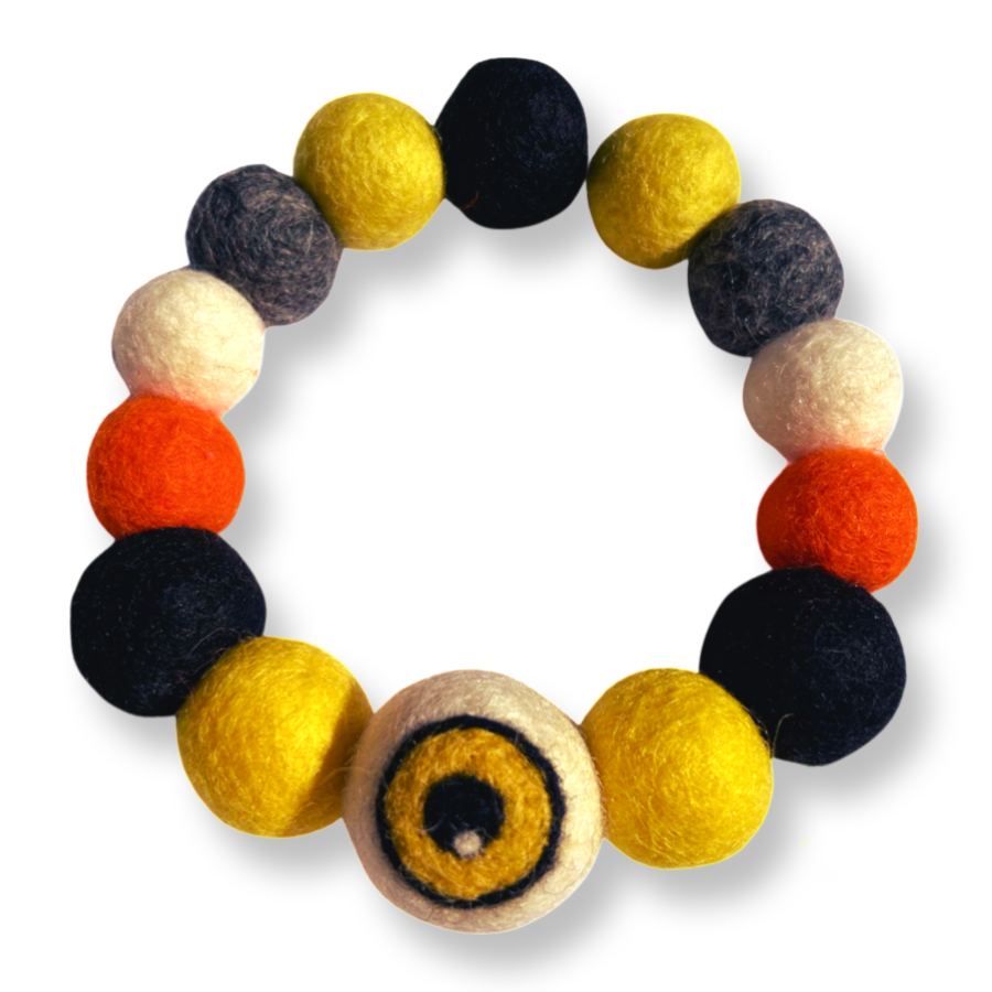 Halloween Pom Pom Dog Collar  - Yellow Eye Ball
