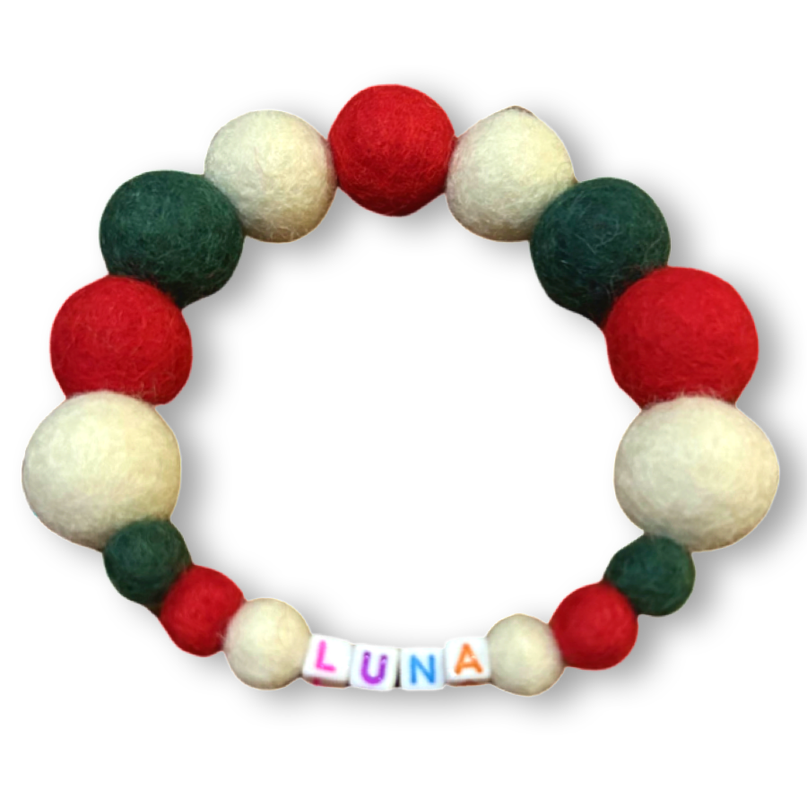 Christmas Pom Pom Dog Collar - Traditional Holly Green