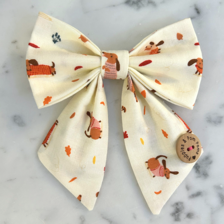 Handmade Dog Sailer Bow Tie - Autumn Dachshunds
