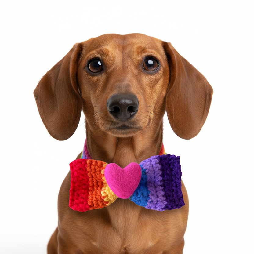 Handmade Dog Bow Tie - Rainbow Love Crochet
