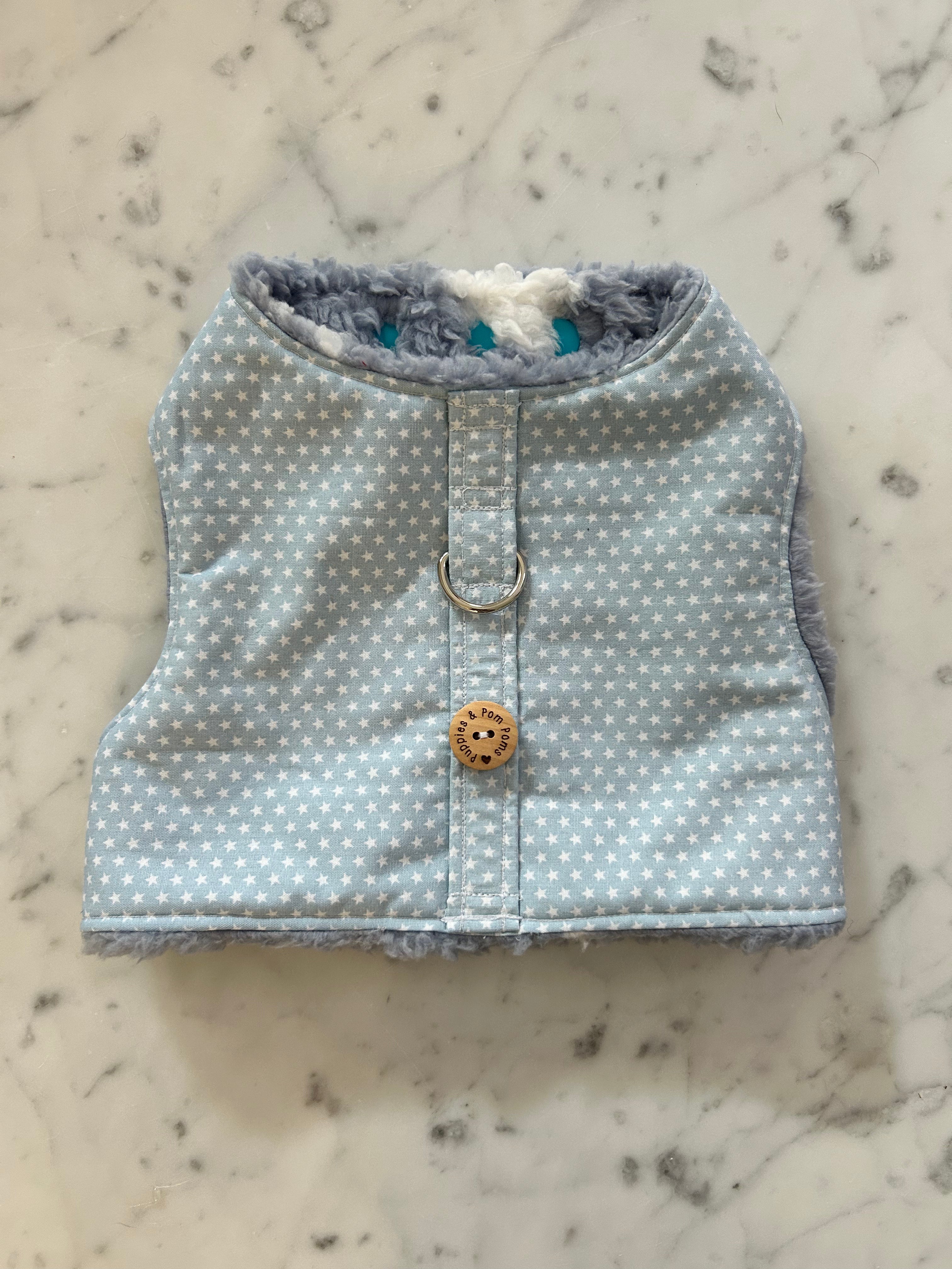 Handmade Dog Harness - Baby Blue Stars