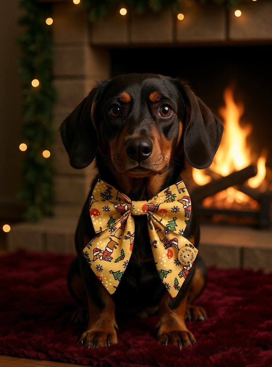 Handmade Dog Sailer Bow Tie - Christmas Dachshunds