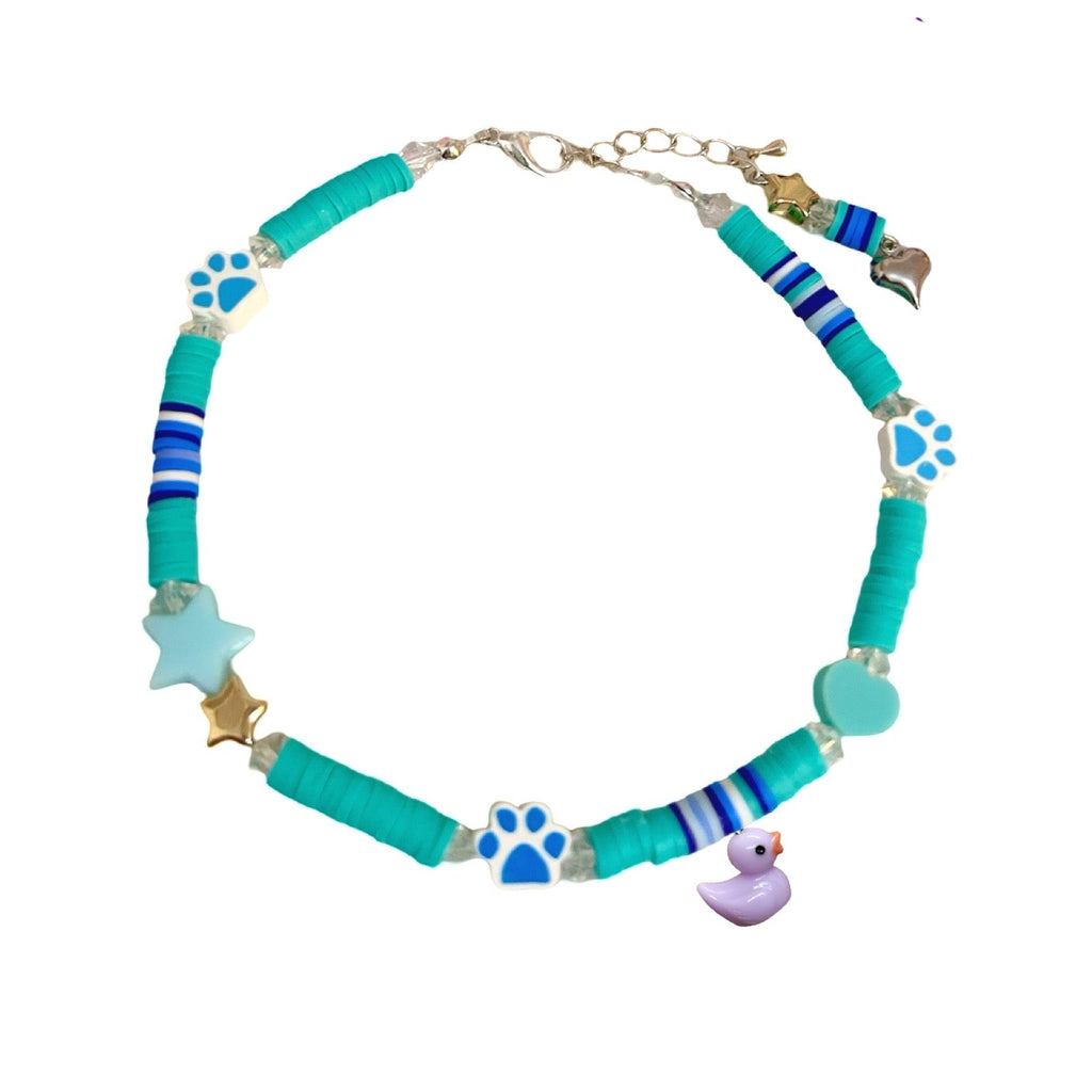 Little Duck Handmade Bead Dog Necklace - Turquoise Blue