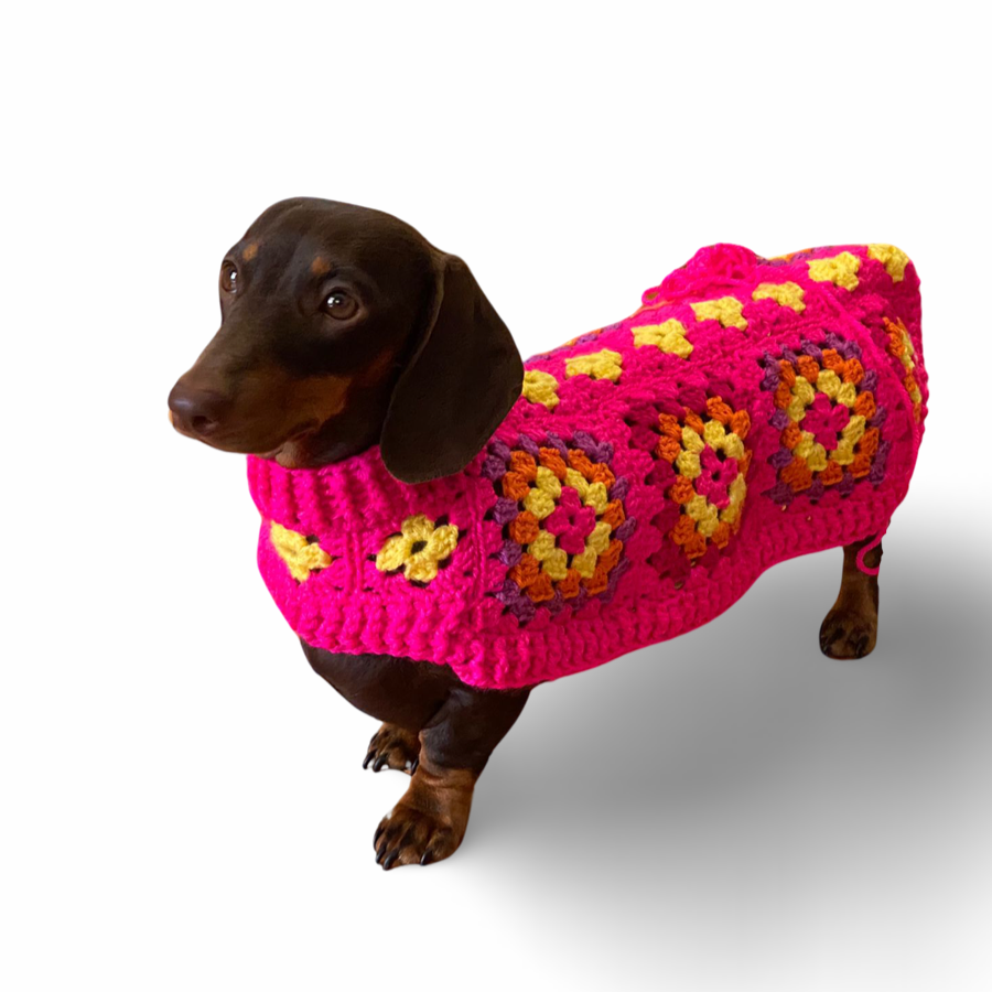 Handmade Crochet Dachshund Coat / Jumper - Hot Pink