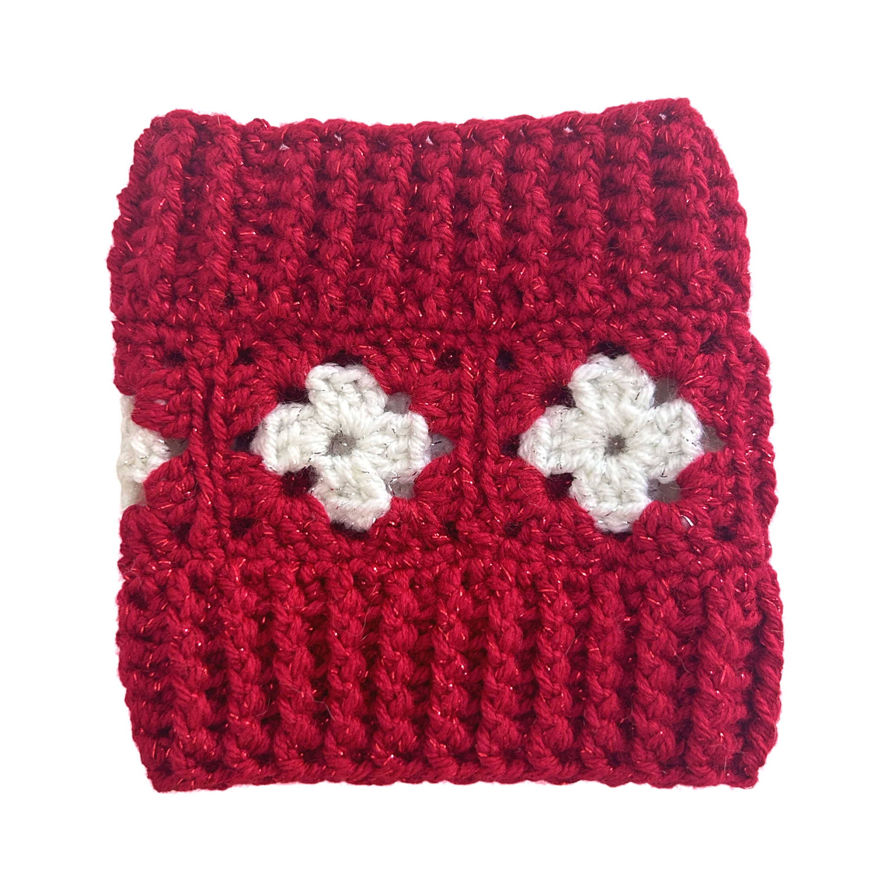Handmade Crochet Dog Snood / Buff - Red & White Sparkle