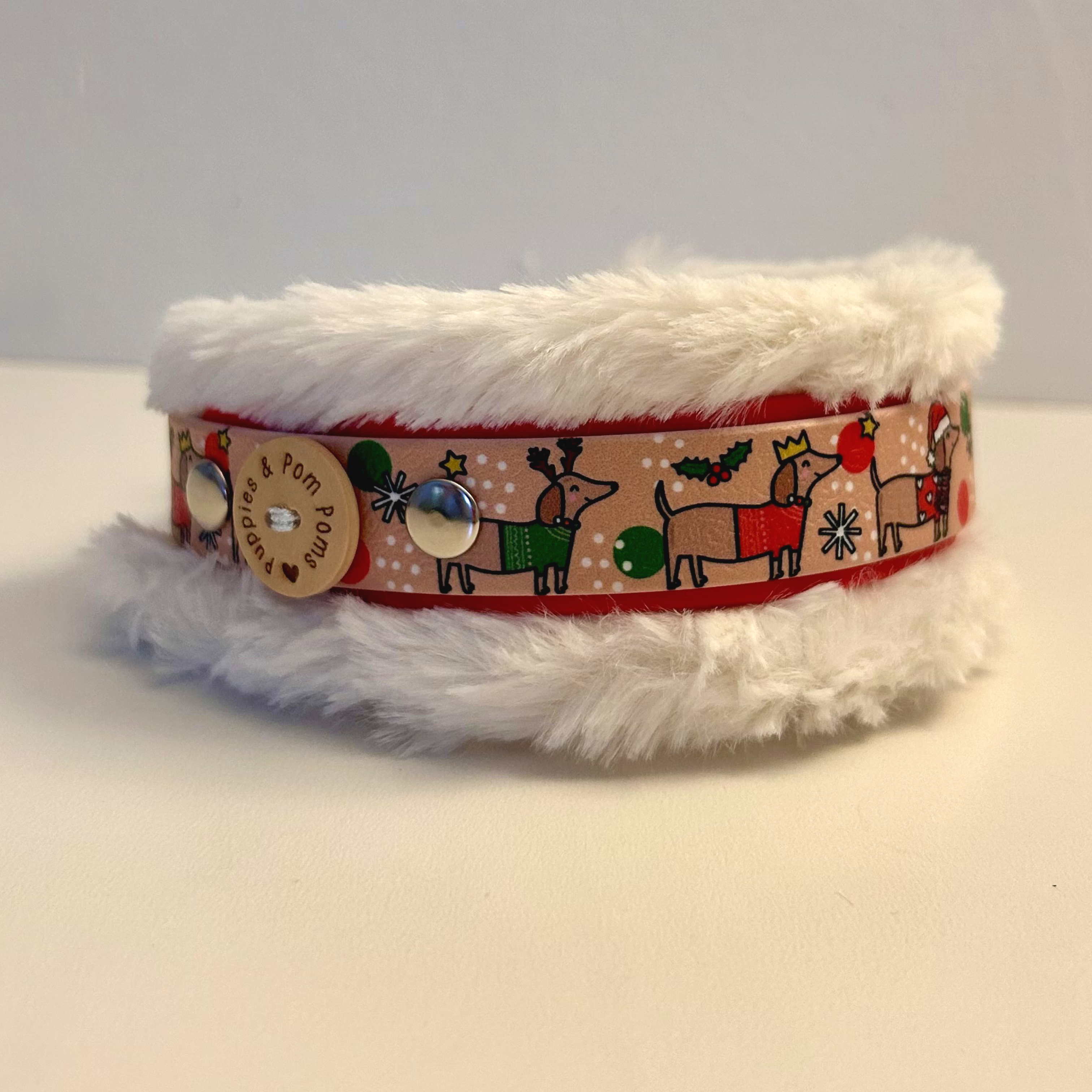 Christmas Dachshunds - Handmade Fluffy Biothane Dog Collar - 25mm