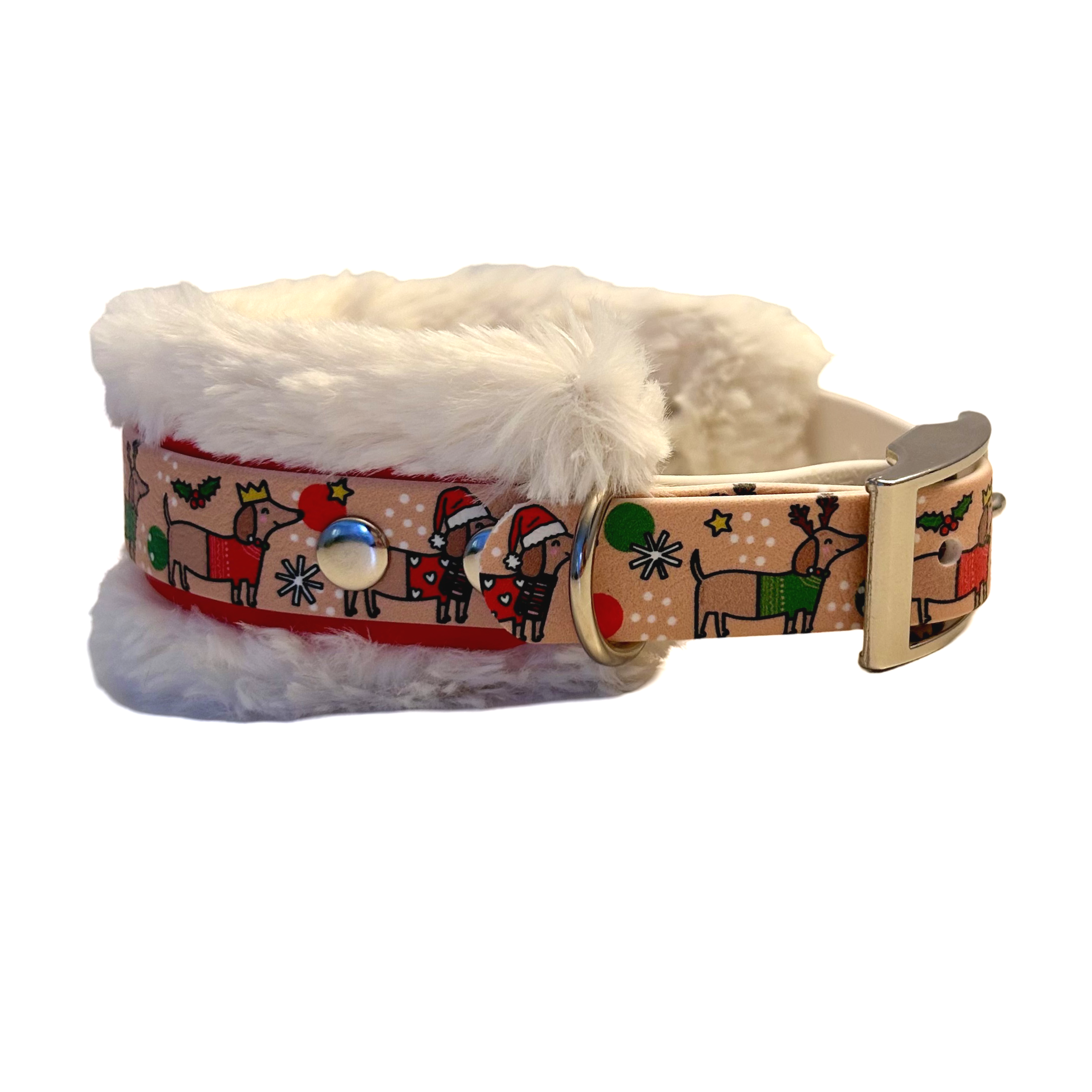 Christmas Dachshunds - Handmade Fluffy Biothane Dog Collar - 25mm